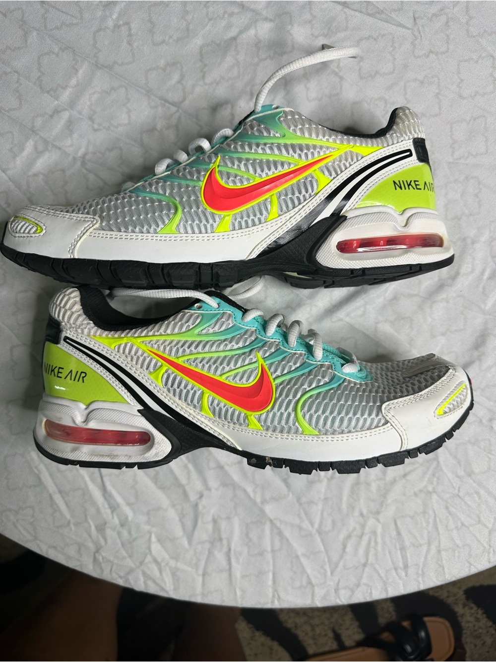 Women’s Nike Sneakers - White with Neon Yellow, Red & Teal Accents